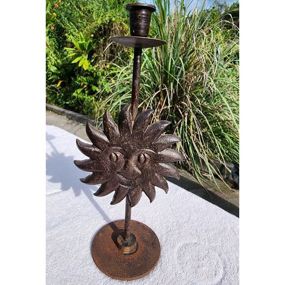 VTG Sun Face Haitian Candlestick Art Recycled Steel Drum Metal Wall 14" - Picture 11 of 13